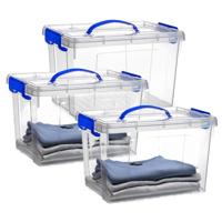 Opslagbox met deksel - 3x - transparant blauw - 11 liter - 34 x 24 x 21 cm - kunststof