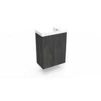 Fonteinkast Dark Oak Arcqua Luna 40x55x28 cm Incl. Fontein Glans Wit Met Overloop Arcqua