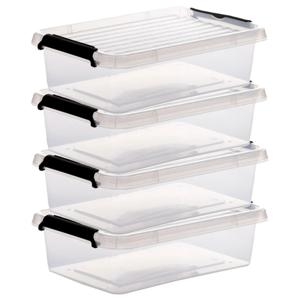 5Five opberg kist met deksel - 4x - Clip Box - 3 liter - 29 x 20 x 8 cm - kunststof - transparant