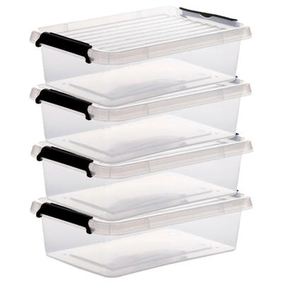 5Five opberg kist met deksel - 4x - Clip Box - 3 liter - 29 x 20 x 8 cm - kunststof - transparant