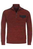Casa Moda Casual Regular Fit Half-Zip Sweater rood, Effen
