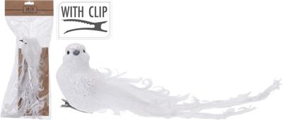 Vogel op clip 23cm wit - Nampook