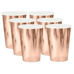 Verjaardag drinkbekers - rose goud - 6x - karton - 220 ml - tafel feestartikelen - wegwerp