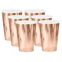 Verjaardag drinkbekers - rose goud - 6x - karton - 220 ml - tafel feestartikelen - wegwerp - thumbnail