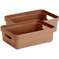 Sunware opbergbox Sigma Home - 2x - kunststof - 9 liter - terra - opberg dozen/bakken