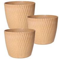 Form Plastic Plantenpot/bloempot Waves - 3x - kunststof - zacht roze - D19 x H16 cm