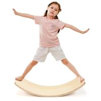 Balansbord 90 x 40cm met Grijs Vilt Gebogen Balansborden in Natuurlijk Hout 220KG Belastbaar voor Volwassenen en Kinderen