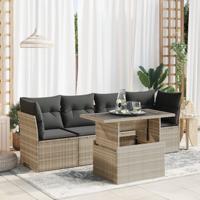 5-delige Loungeset met kussens poly rattan lichtgrijs