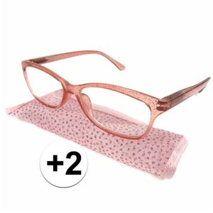 Modieuze leesbril +2 glitter roze