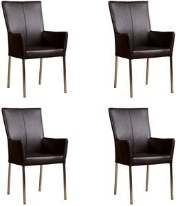 Set van 4 Donkerbruine leren moderne eetkamerstoelen Daily - poot vierkant rvs - Granada leer Ebony (donkerbruin leer)