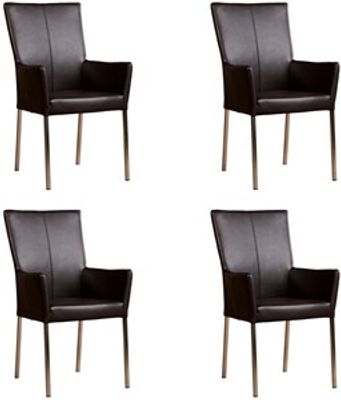 Set van 4 Donkerbruine leren moderne eetkamerstoelen Daily - poot vierkant rvs - Granada leer Ebony (donkerbruin leer)