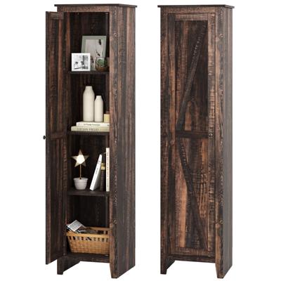 Hoge Opbergkast Vrijstaand Meubel Vloerstaande Opbergkast met vier Planken en één Deur Bruin