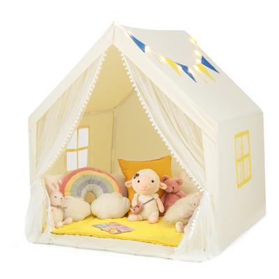Kinderspeeltent met Sterverlichting Wasbare Katoenen Mat Cadeau voor Jongens en Meisjes 122 x 105 x 125 cm Beige
