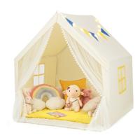Kinderspeeltent met Sterverlichting Wasbare Katoenen Mat Cadeau voor Jongens en Meisjes 122 x 105 x 125 cm Beige