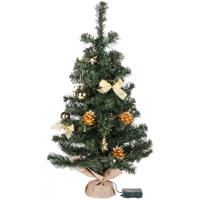 Kunstboom/kunst kerstboom - 75 cm - met kerstversiering en kerstverlichting - goud