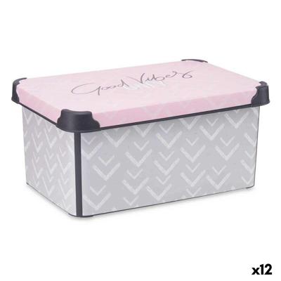 Opbergbak met Deksel Kipit Vibes Grijs Roze Plastic Afgedrukt 10 L (12 Stuks)