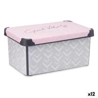 Opbergbak met Deksel Kipit Vibes Grijs Roze Plastic Afgedrukt 10 L (12 Stuks)