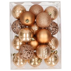 37x stuks kunststof kerstballen lichtbruin 6 cm glans/mat/glitter mix