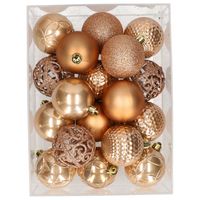 37x stuks kunststof kerstballen lichtbruin 6 cm glans/mat/glitter mix - thumbnail