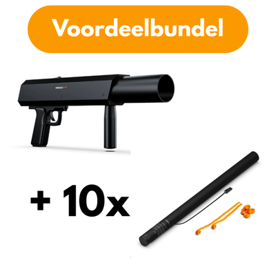 MagicFX Deejay Shotgun confettishooter + 10x Electric Streamer Cannon 80cm oranje MagicFX Deejay Shotgun confettishooter + 10x Electric Streamer Cannon 80cm oranje