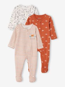 Set van 3 katoenen babypyjama's met ritssluiting Oeko Tex® set ivoor