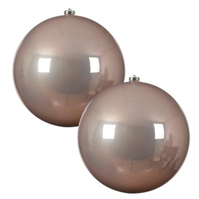 Decoris Kerstbal - 2x - lichtroze - groot - 20 cm - kunststof - glans