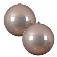 Decoris Kerstbal - 2x - lichtroze - groot - 20 cm - kunststof - glans