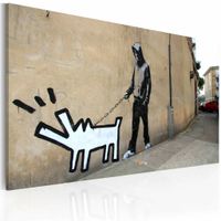 Schilderij - Banksy - Blaffende hond, 40x60cm , wanddecoratie , premium print op canvas - thumbnail