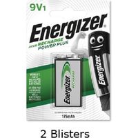 2 stuks (2 blisters a 1 stuk) Energizer 9V batterij oplaadbaar 175 mAh HR22 Rechargeable - thumbnail