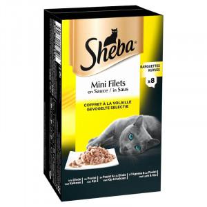 Sheba Mini Filets Gevogelte Selectie in saus natvoer kat (kuipjes 85 g) 2 doosjes (16 kuipjes)