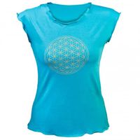 Yoga T-shirt met 'Bloem des Levens' - Donker Turquoise M