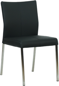 Zwarte leren moderne eetkamerstoel Basic - poot vierkant rvs - Hermes Leer Nero (zwart leer)