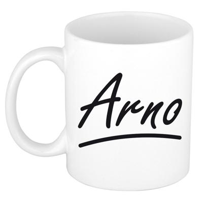 Arno Naam koffiemok - beker - met sierlijke letters - wit - 300 ml - Cadeau - Heren