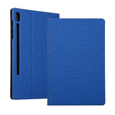 Spanning stretch stof textuur horizontale Flip lederen case voor Galaxy tab S6 T860 met houder (blauw)