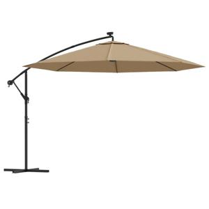 vidaXL Zweefparasol met LED-verlichting en metalen paal 350 cm taupe