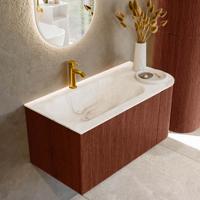 Badmeubel Mondiaz Kurve-Dlux | 95 cm cm | Meubelkleur Ruby | Wastafelkleur Frappe | Solid surface | Wasbak links zijde spoelbak | 1 kraangat