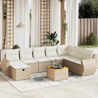 9-delige Loungeset met kussens poly rattan beige