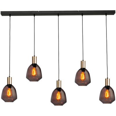 Masterlight 5-lichts hanglamp - goud -Porto met Nicolette red glazen - 2711-05-02-130-5-13
