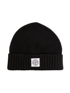 Stone Island Junior bonnet en coton à patch logo - Noir