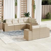 7-delige Loungeset met kussens poly rattan beige