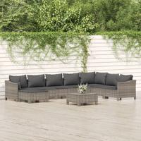 9-delige Loungeset met kussens poly rattan grijs