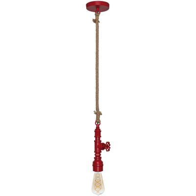 Hanglamp Amarcord E27 rood gasbuis fitwerk henneptouw industrieel