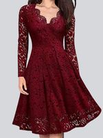 Casual Plain Lace Dress With No - thumbnail