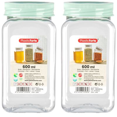 Voorraadpot/bewaarpot - 2x - 600 ml - kunststof - mint groen - B7 x H15 cm