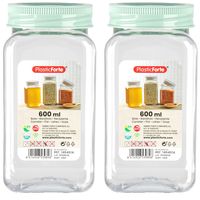 Voorraadpot/bewaarpot - 2x - 600 ml - kunststof - mint groen - B7 x H15 cm