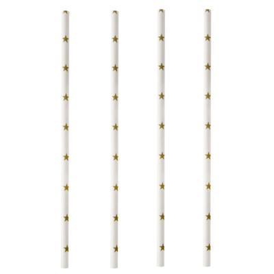 100x Duurzame papieren rietjes met sterren wit/goud 20 cm 100x Duurzame papieren rietjes met sterren wit/goud 20 cm