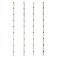 100x Duurzame papieren rietjes met sterren wit/goud 20 cm