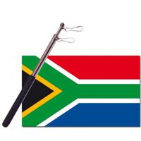 Landen vlag Zuid Afrika - 90 x 150 cm - met compacte draagbare telescoop vlaggenstok - supporters