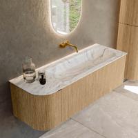 Badmeubel Mondiaz Kurve-Dlux | 135 cm | Meubelkleur Oak | Wastafelkleur Glace | Solid surface | Rechts spoelbak | Zonder kraangat(en) Badmeubel Mondiaz Kurve-Dlux | 135 cm | Meubelkleur Oak | Wastafelkleur Glace | Solid surface | Rechts spoelbak | Zonder kraangat(en)