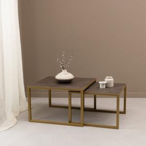 Salontafelset 'Lisa' 65 en 50cm, kleur goud / lederlook bruin